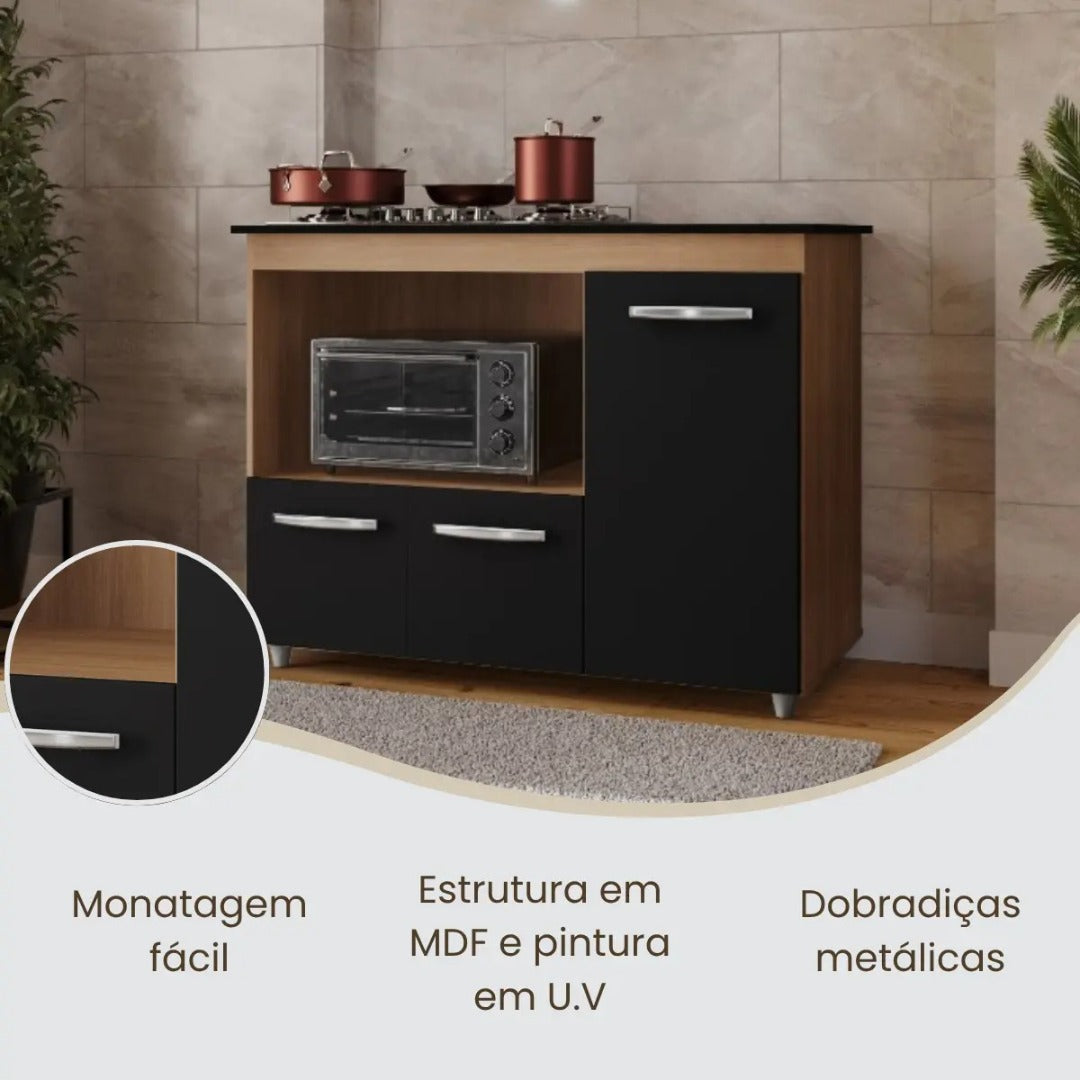 Balcão Para Cooktop 4 E 5 Bocas 3 Portas Mdp Armário Cozinha