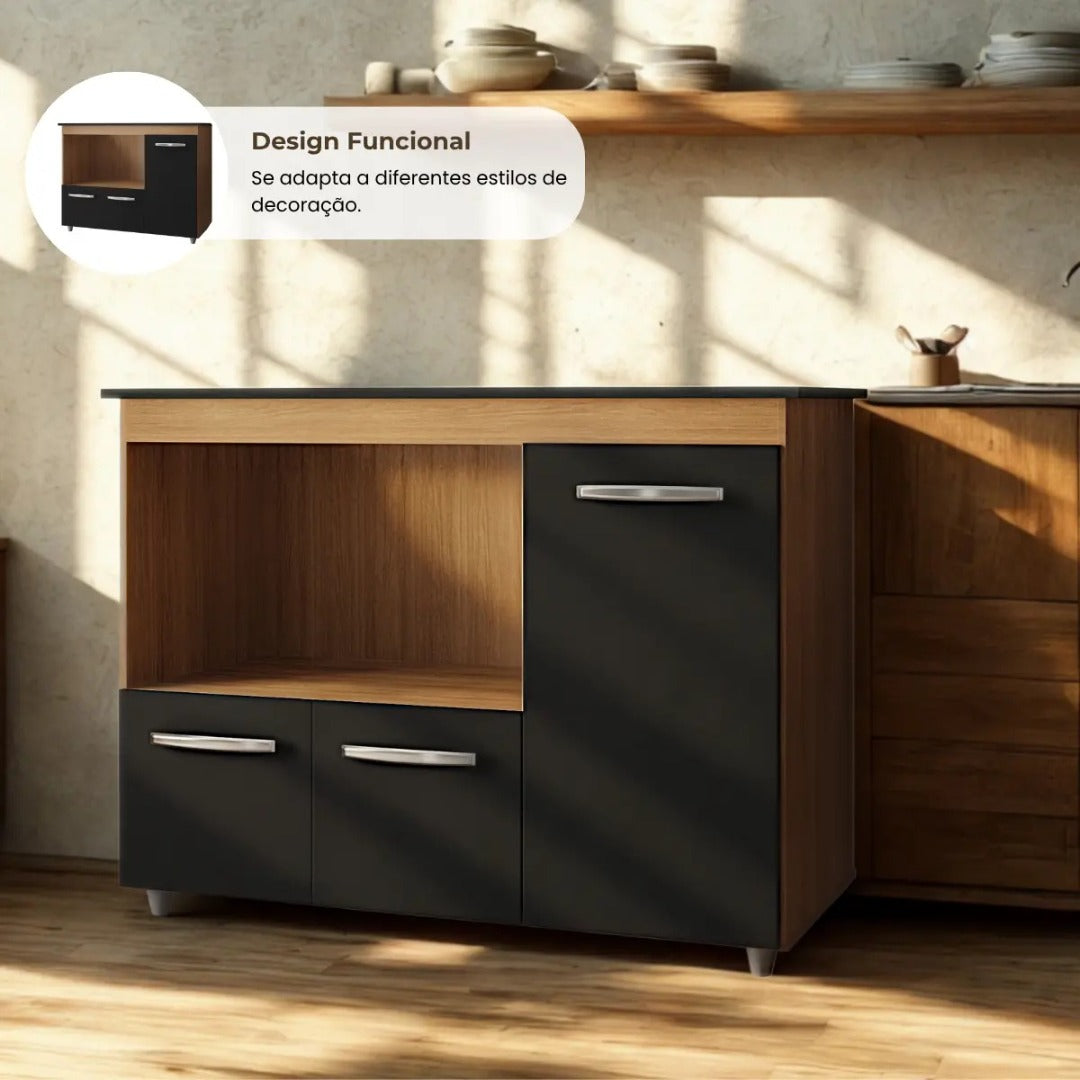 Balcão Para Cooktop 4 E 5 Bocas 3 Portas Mdp Armário Cozinha
