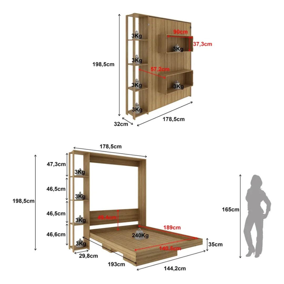 Cama Articulada Casal Vertical 4 Prateleiras 2 Nichos CM8014 - Tecnomobili