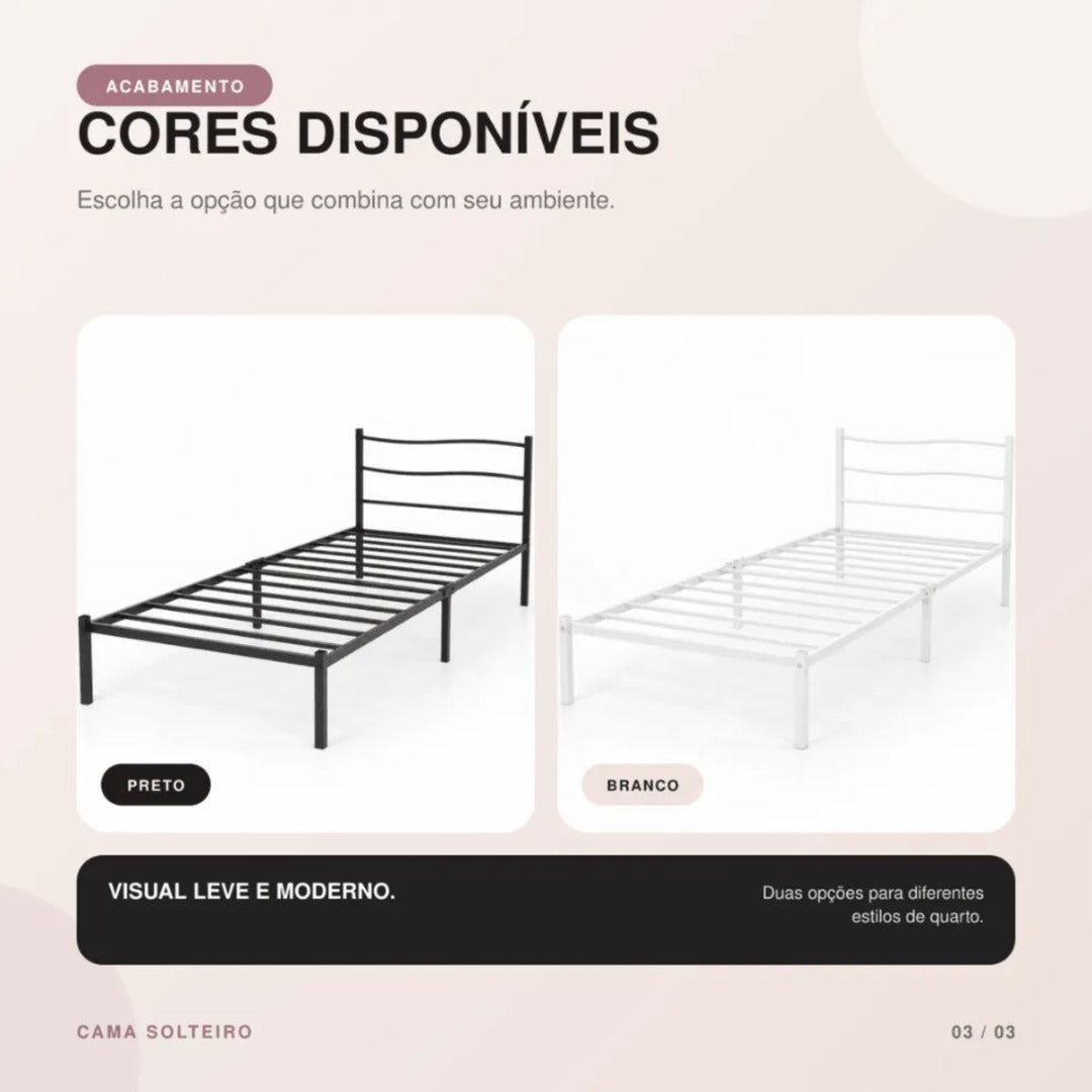 Cama Solteiro Rennes Reforçada Estrutura Metálica