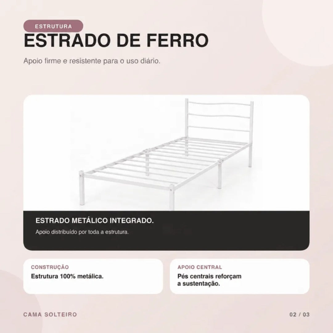 Cama Solteiro Rennes Reforçada Estrutura Metálica
