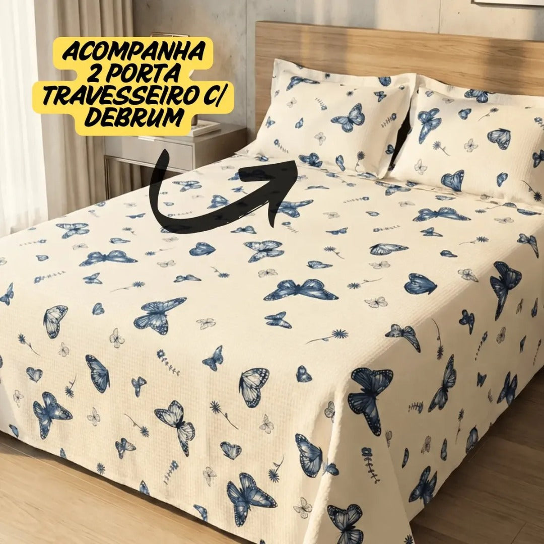 Colcha Cobre Leito Estampado Cama Queen Kit 3 Peças Firenze