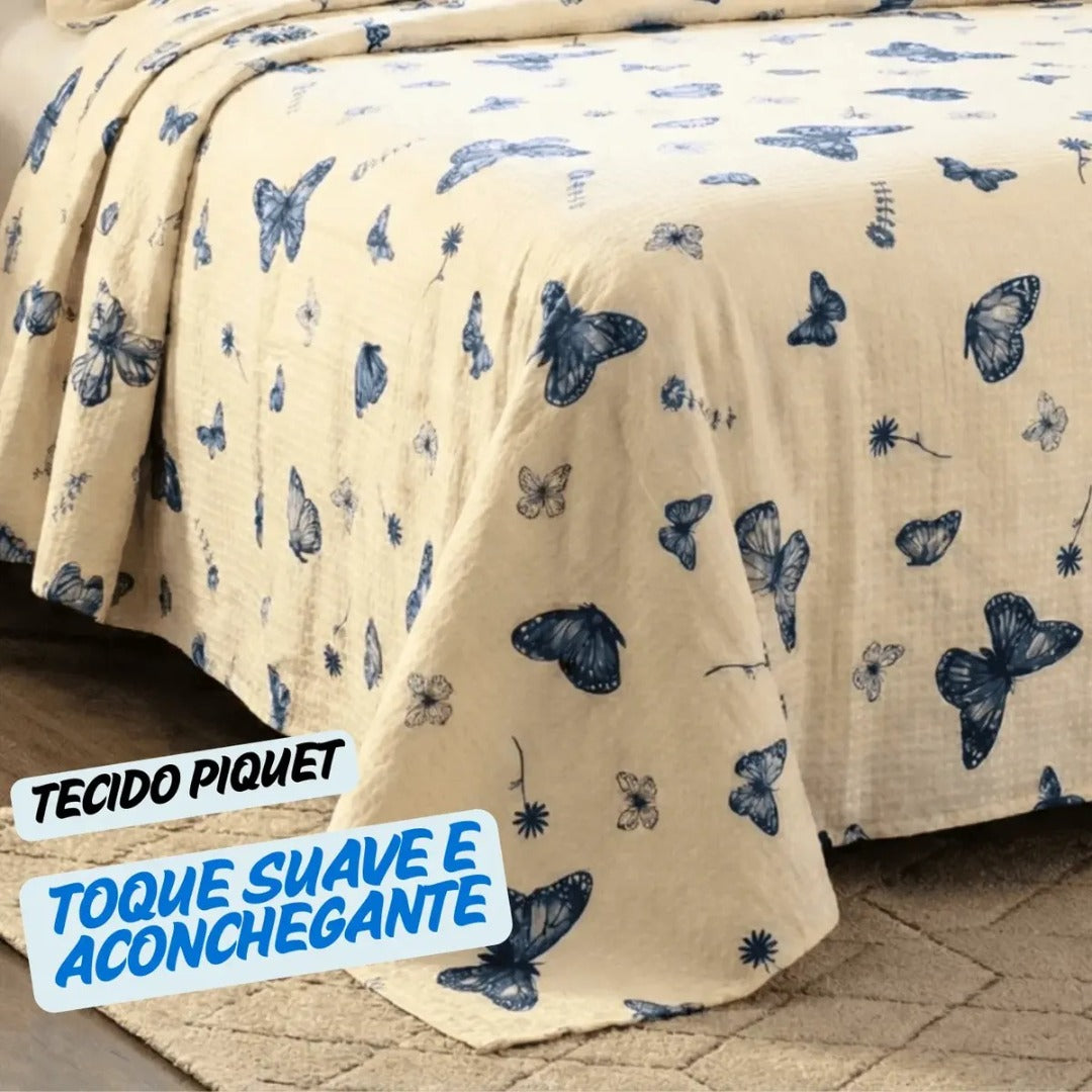 Colcha Cobre Leito Estampado Cama Queen Kit 3 Peças Firenze