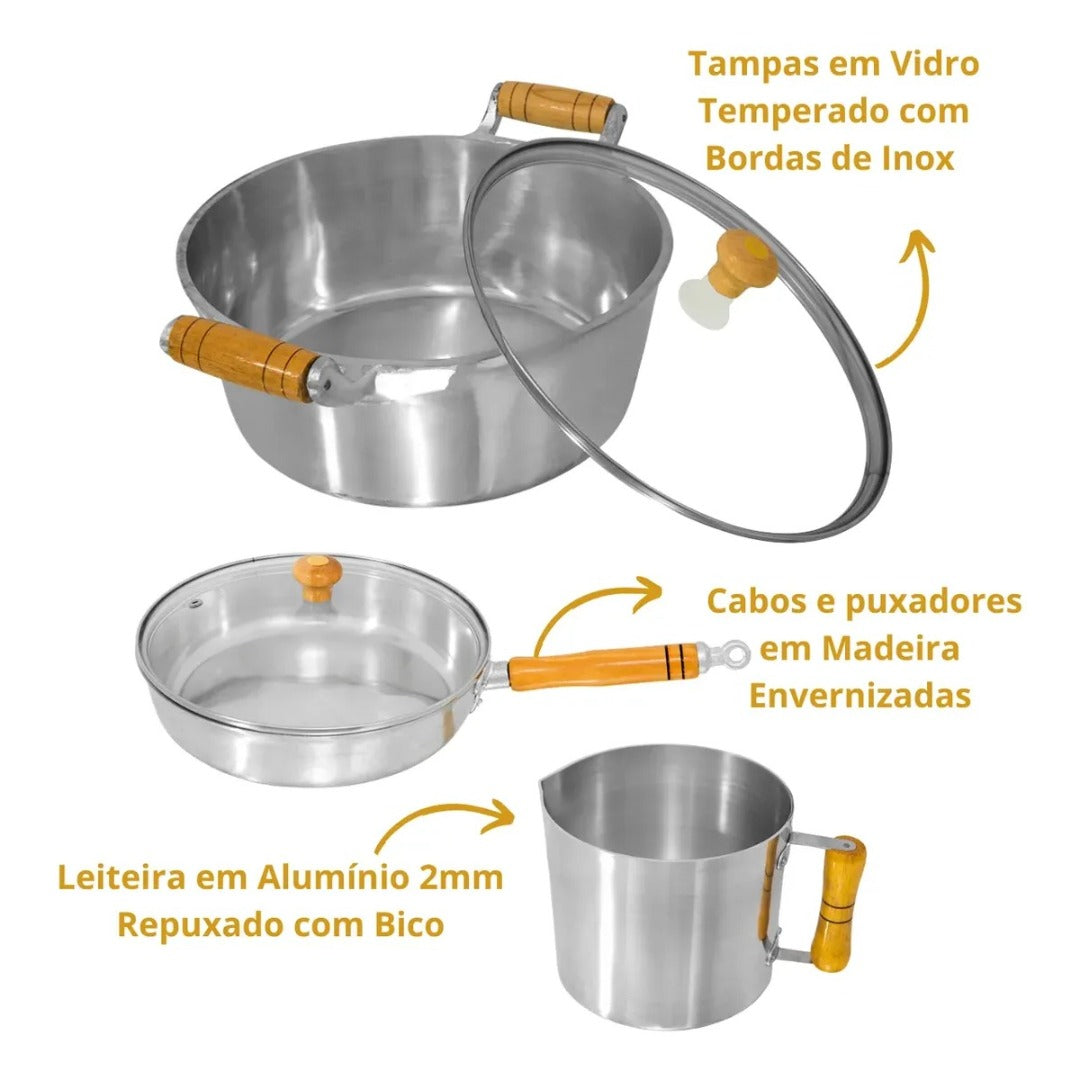 Conjunto De Panelas 7 Peças Alumínio Fundido Batido Grosso