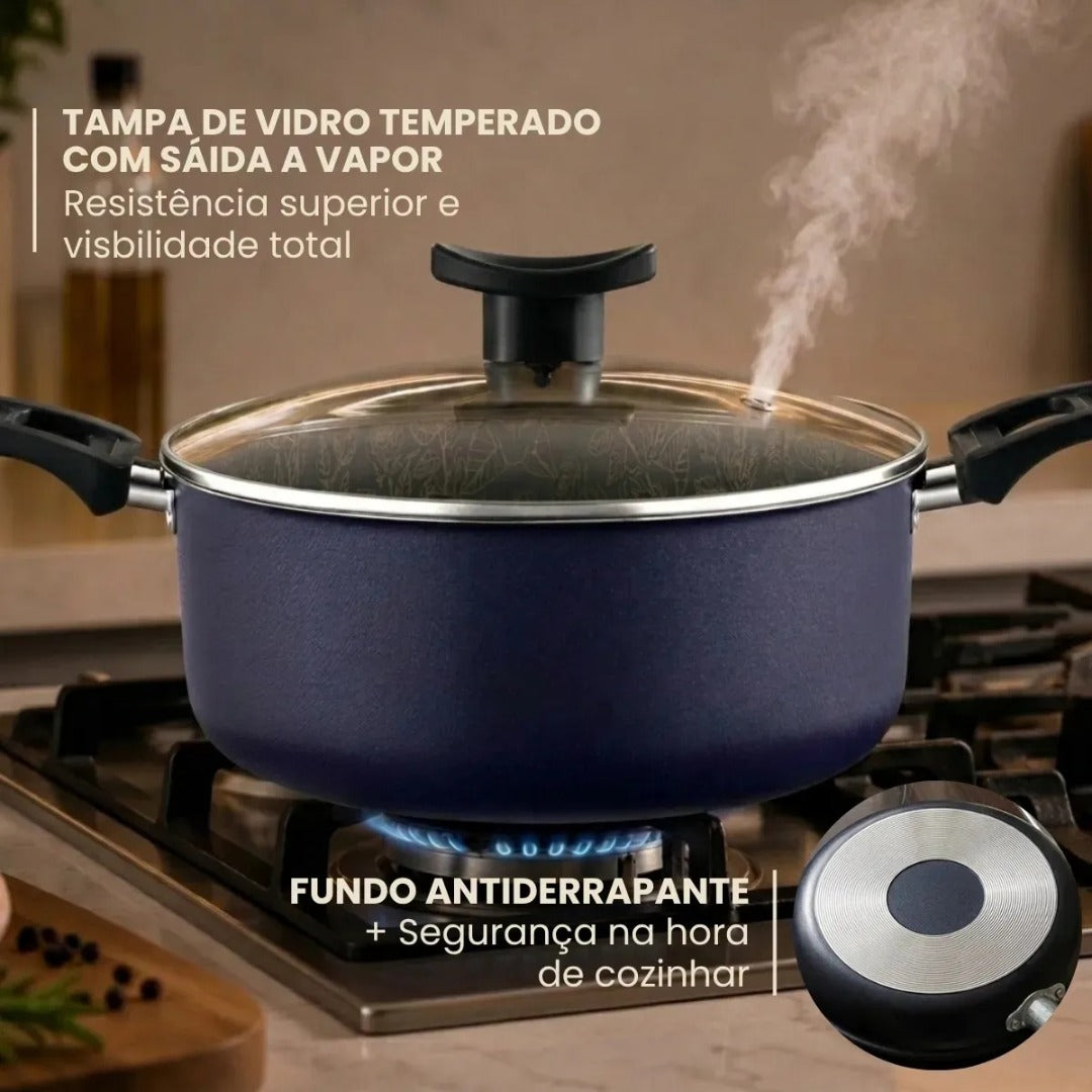 Conjunto De Panelas 8 Peças Antiaderente Com Tampa De Vidro E Utensílios Fogão A Gás Oxford