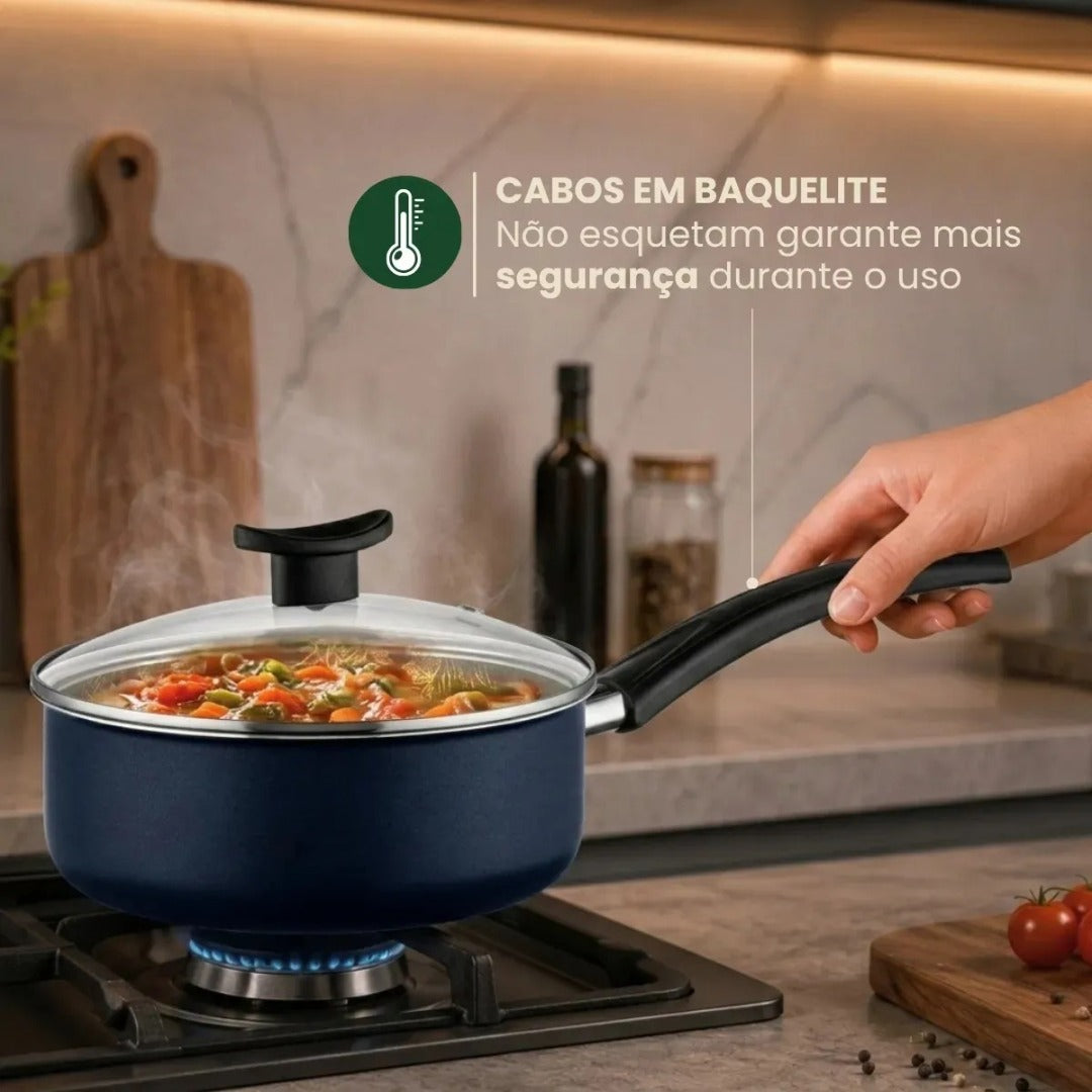Conjunto De Panelas 8 Peças Antiaderente Com Tampa De Vidro E Utensílios Fogão A Gás Oxford