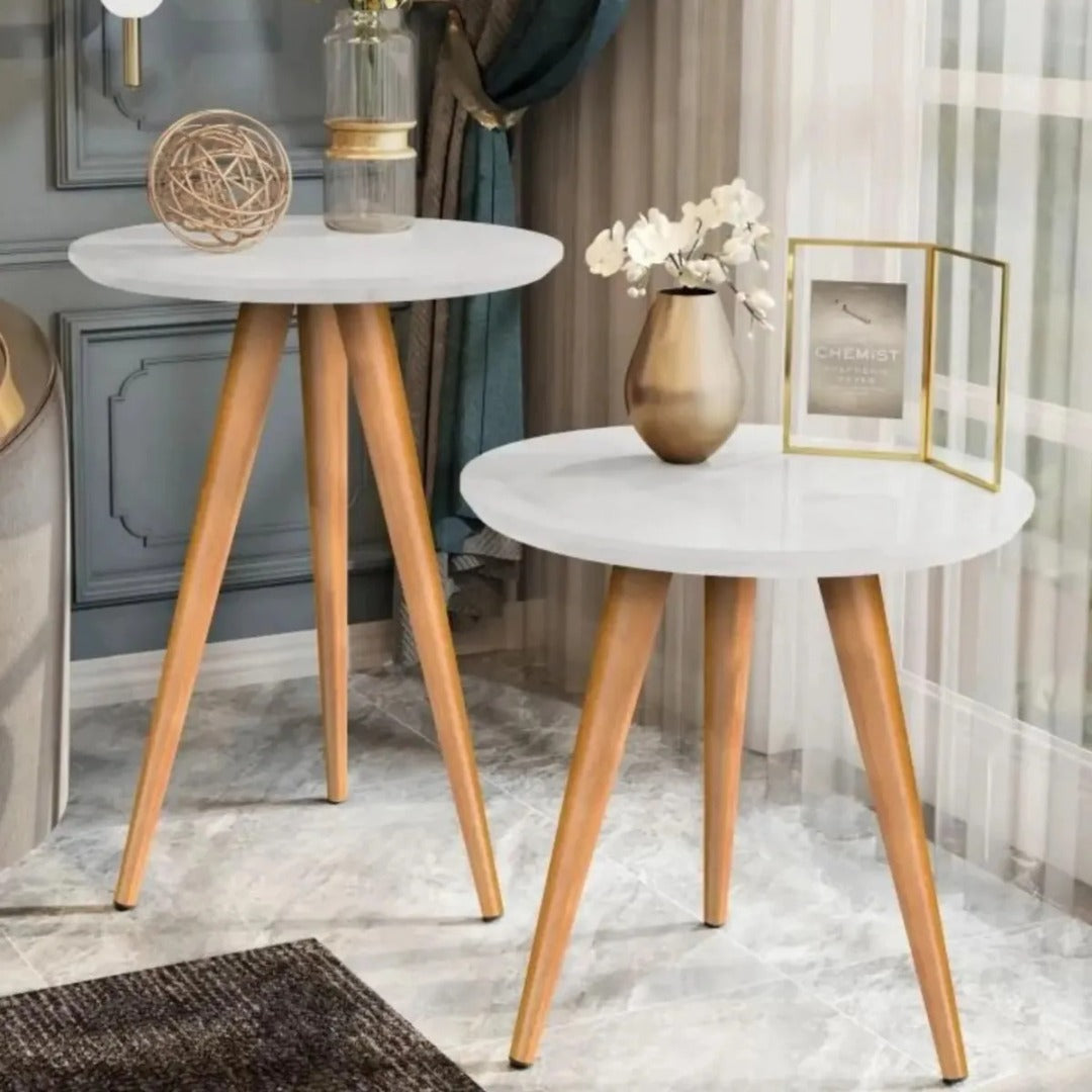 Duas Mesinhas Laterais Sofa Sala Madeira Centro Maravilhosas Cor Branco