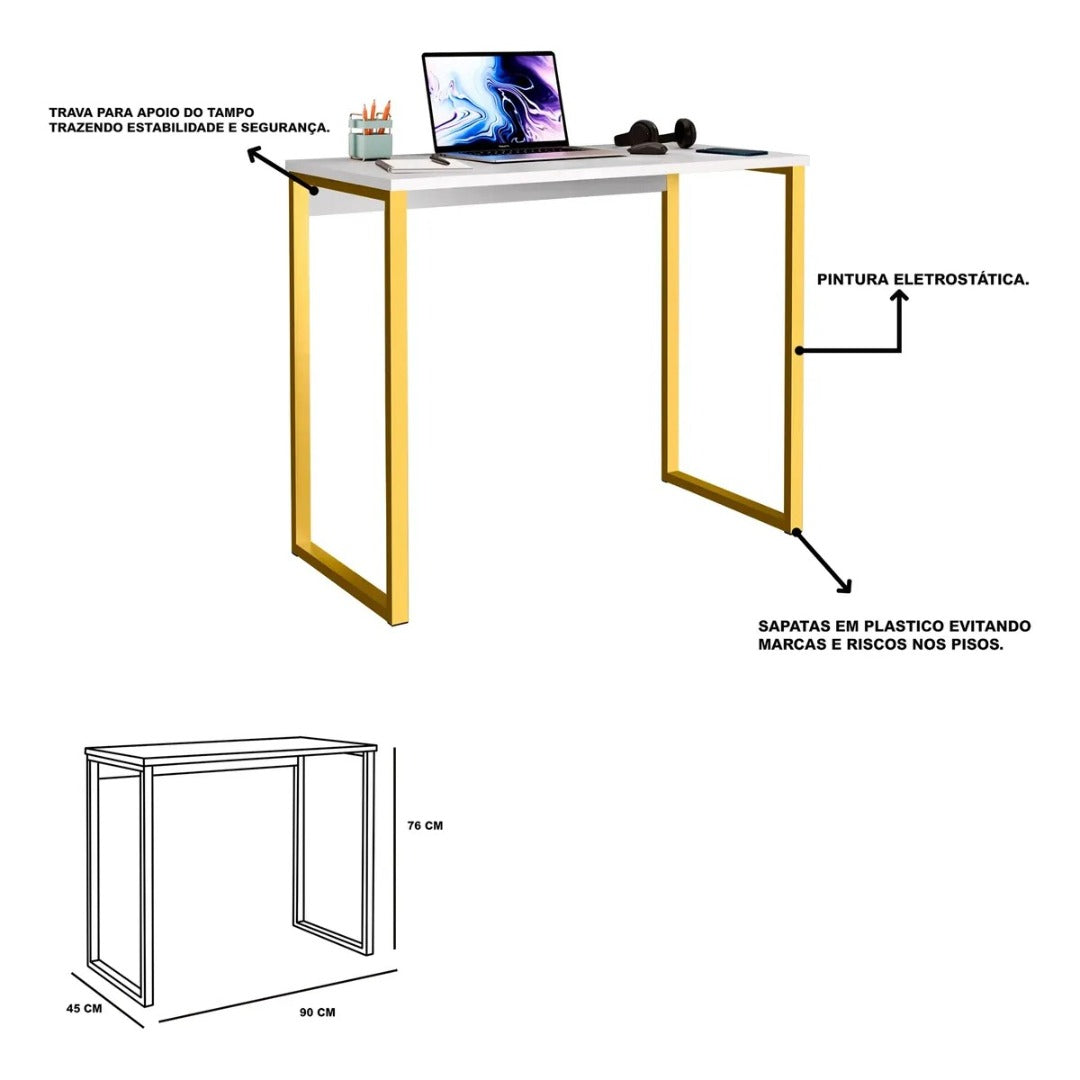 Escrivaninha Industrial Mesa Estudo Aparador Office Aço Mdf