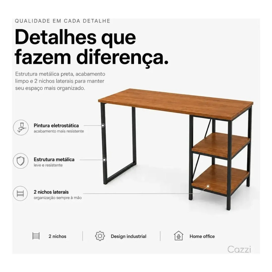 Escrivaninha Mesa Computador 2 Nichos Industrial 115cm Aço