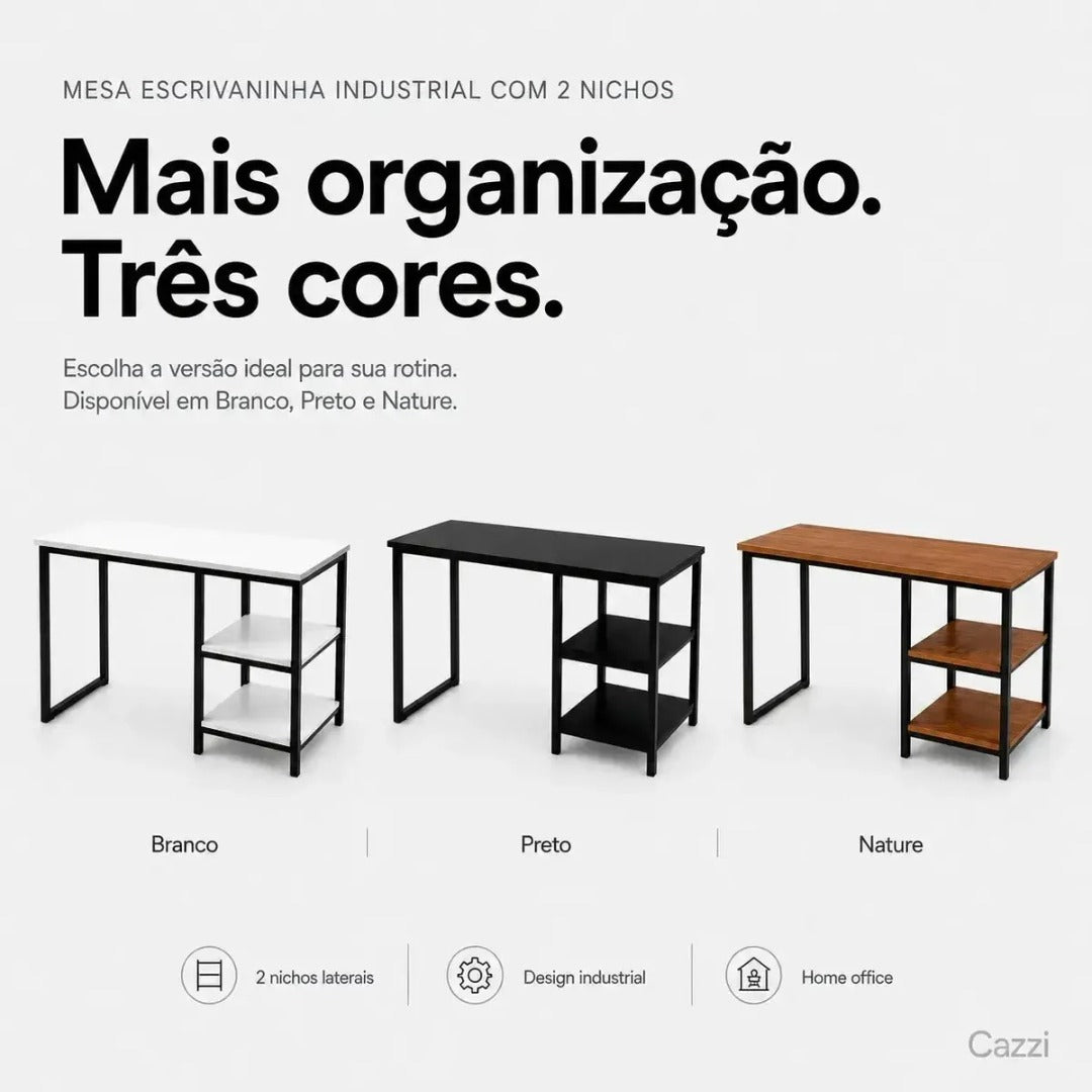 Escrivaninha Mesa Computador 2 Nichos Industrial 115cm Aço