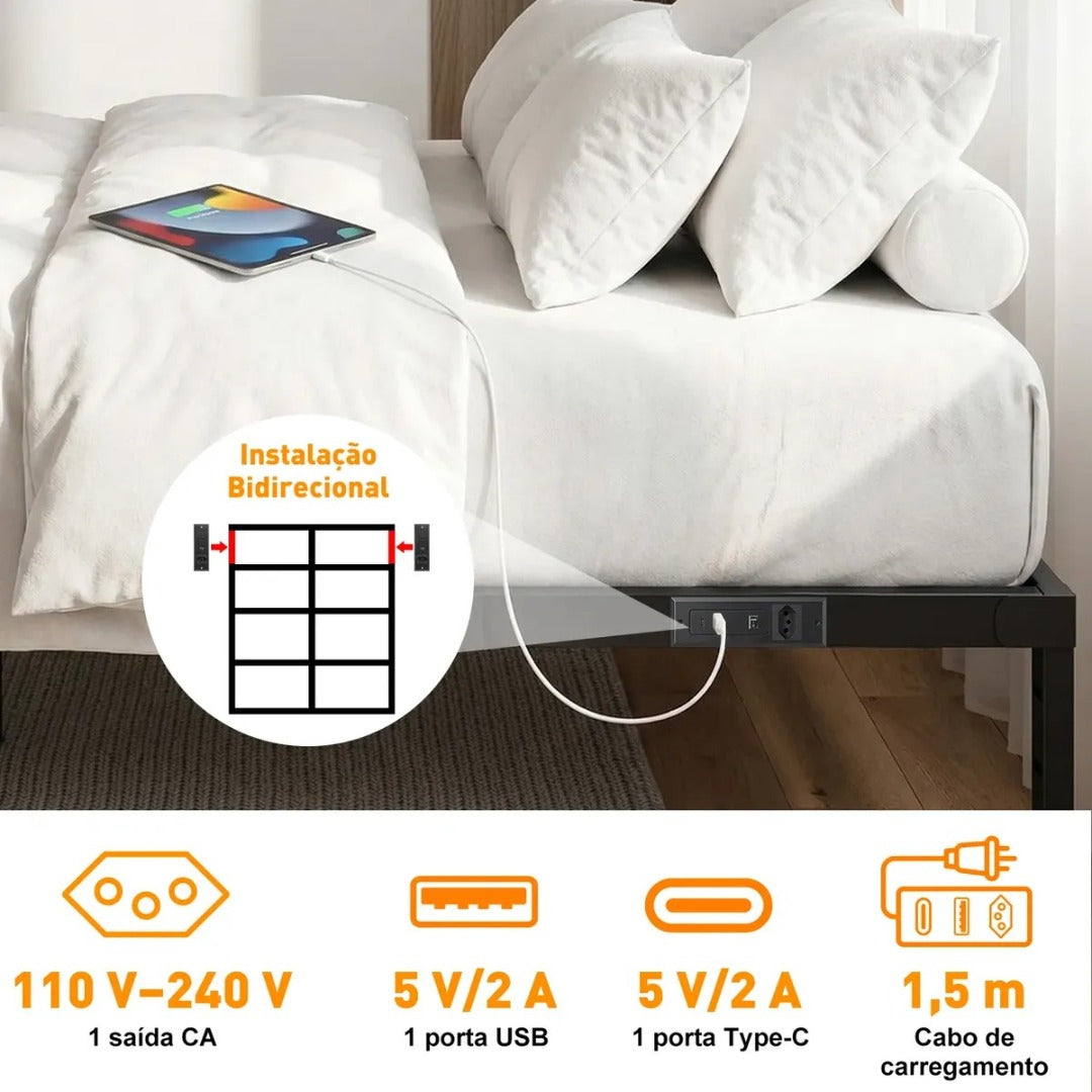Estrutura Cama Metal Casal Com Tomada,usb+type-c,450kg