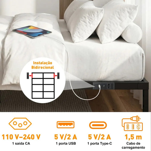 Estrutura Cama Metal Casal Com Tomada,usb+type-c,450kg