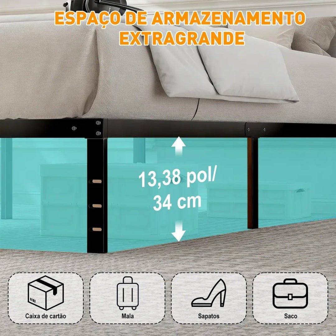 Estrutura Cama Metal Casal Com Tomada,usb+type-c,450kg