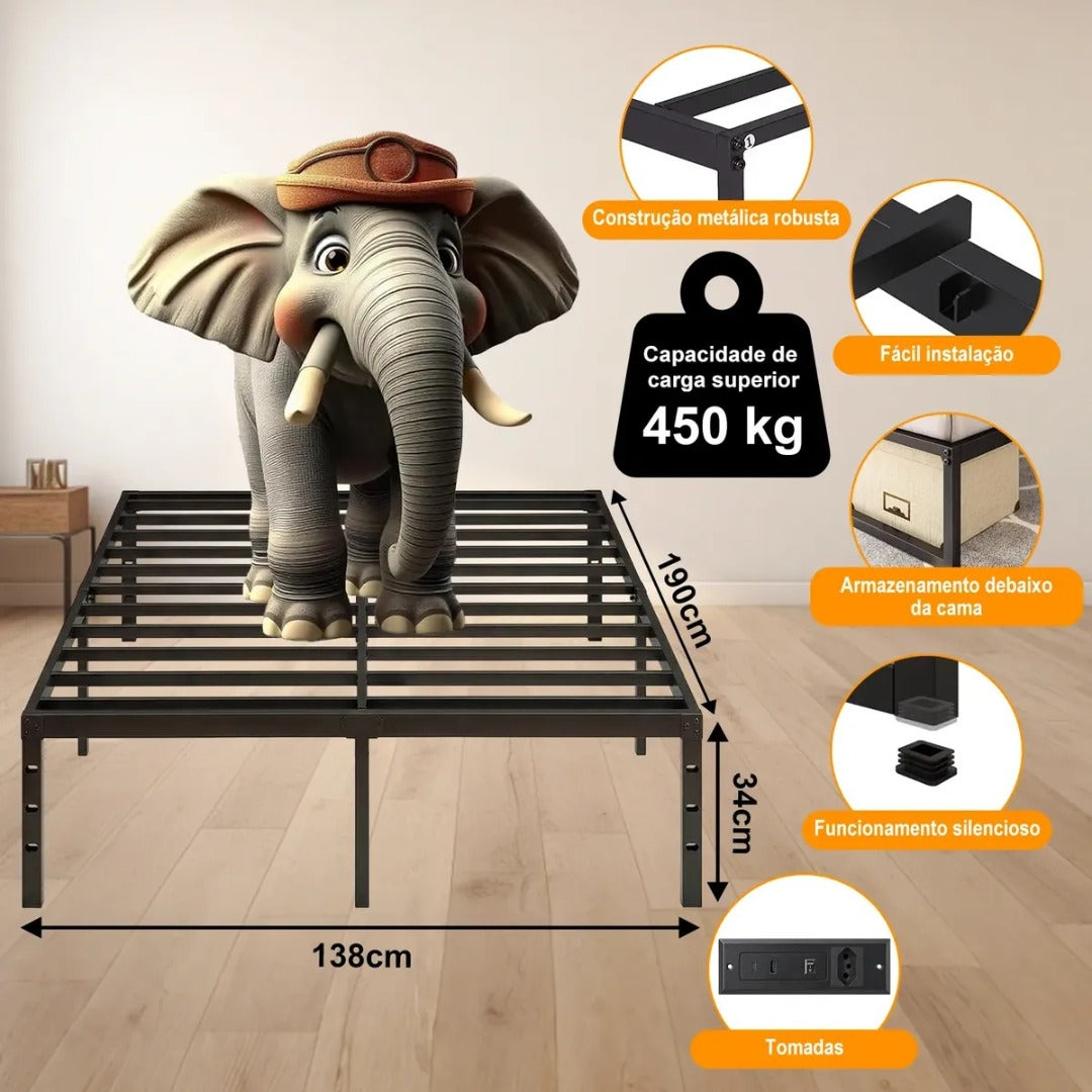 Estrutura Cama Metal Casal Com Tomada,usb+type-c,450kg