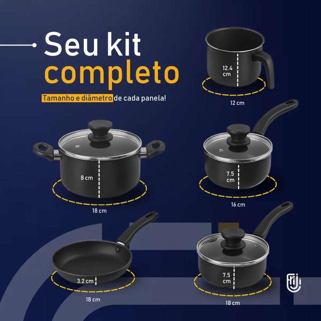 Jogo De Panelas 8 Peças Antiaderente Teflon Com Tampa Vidro