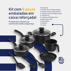 Jogo De Panelas 8 Peças Antiaderente Teflon Com Tampa Vidro