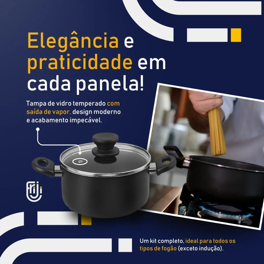 Jogo De Panelas 8 Peças Antiaderente Teflon Com Tampa Vidro