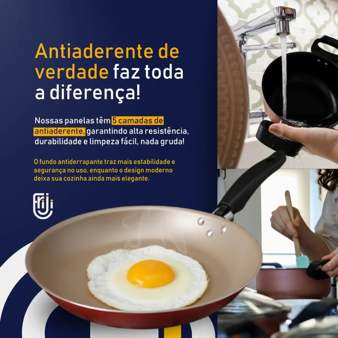 Jogo De Panelas 8 Peças Antiaderente Teflon Com Tampa Vidro