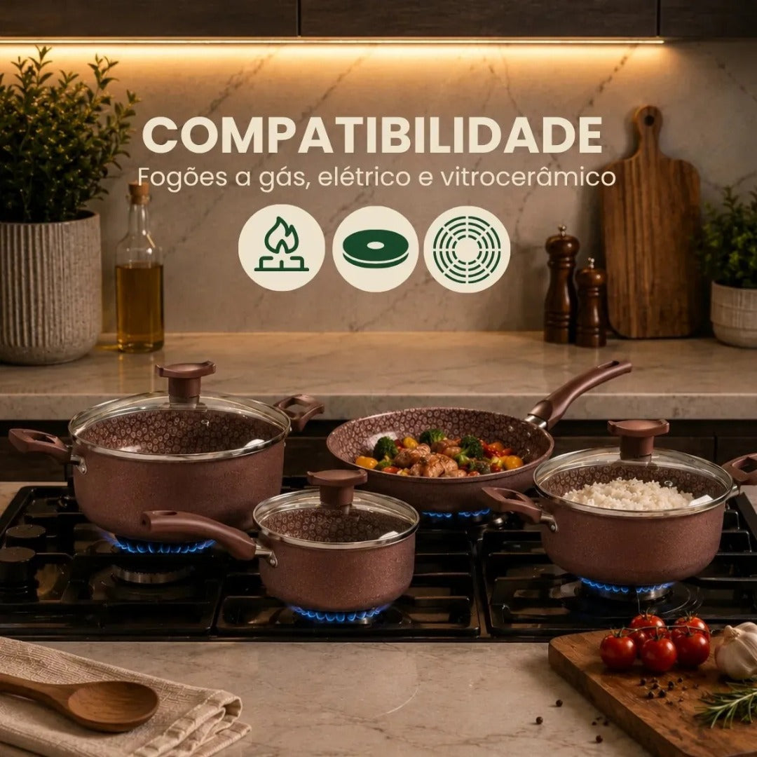 Jogo De Panelas Antiaderente 10 Peças Prime Alumínio Teflon