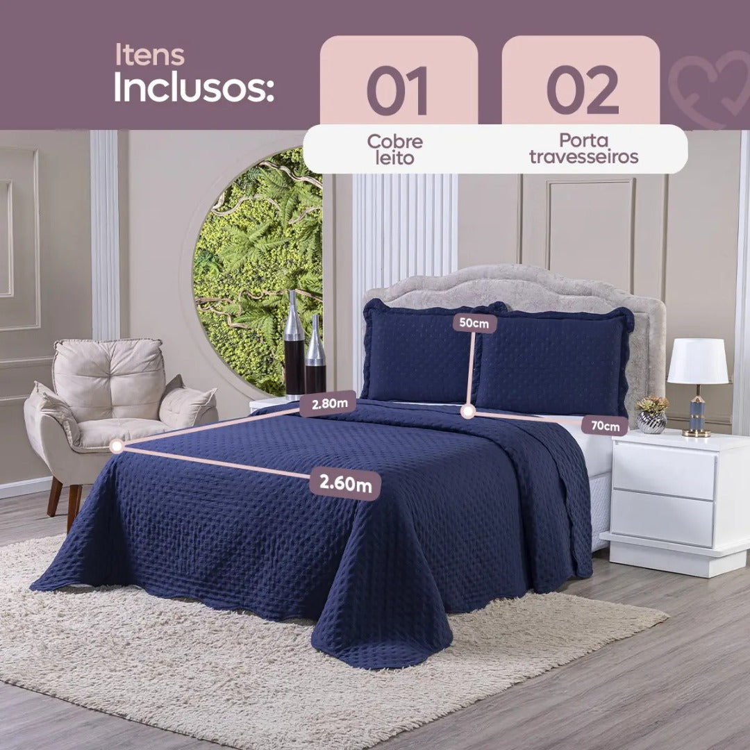 Kit Cobre Leito King Size 3 Peças Colcha Dupla Face 400 Fios