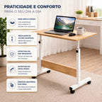 Mesa Suporte Notebook Ergonômica Ajustavel Café Apoio Cama Home Office com Rodinhas