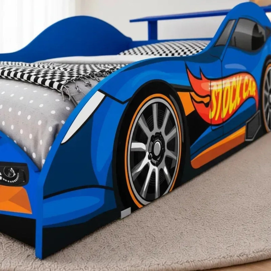 Mini Cama Juvenil Hot Wheels Com Colchão Avelin Azul Hot Wheels